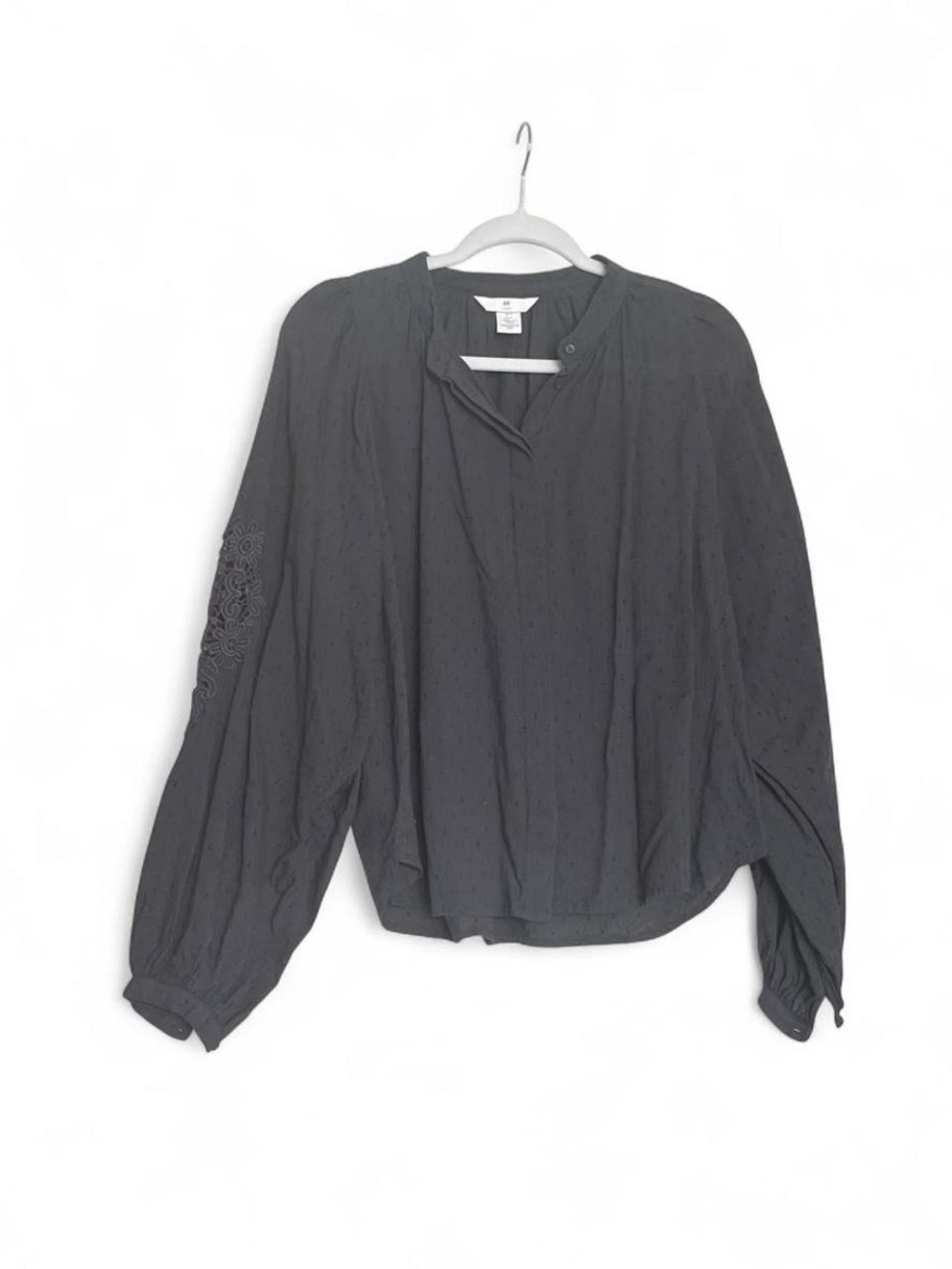 H & M Grey Embroidered Long-Sleeve Blouse